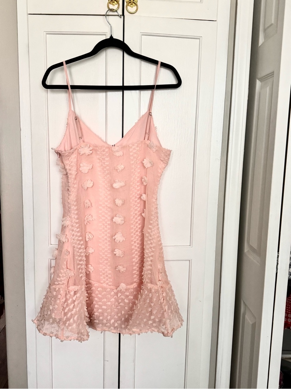 &merci Peach Pink Textured Spaghetti Strap Dress
